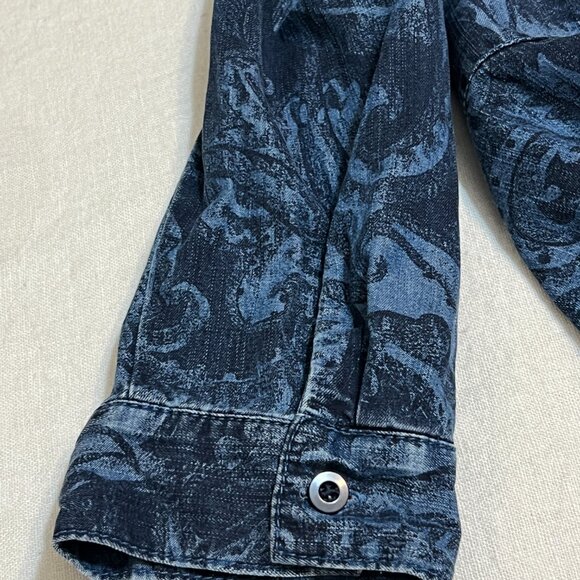 Chico’s 1 Denim Blue Lyocell Button-Up Shirt M Floral Paisley Print Long Sleeve - Picture 3 of 9